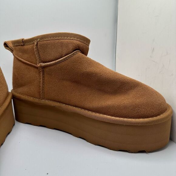 CUSHIONAIRE Women's Genuine Suede pull platform boot +Memory Foam 8.5 CHESTNUT - Picture 6 of 7